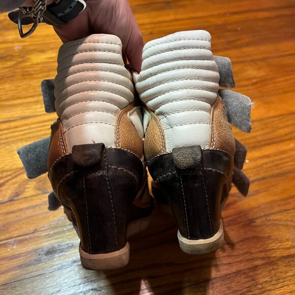 A.S. 98 Brown Leather Wedge High Heel High Top Sneakers with Velcro Straps - Picture 6 of 7